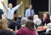 Sanctuary cities are ‘bad business,’ Morris Sheriff tells raucous meeting as immigration activists crash Tea Party Morris Tea Party President Carl Rupp calls for order in Morris County Library, March 28, 2017. Photo by Kevin Coughlin